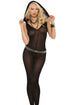 Black Mesh Footless Bodystocking with Hood